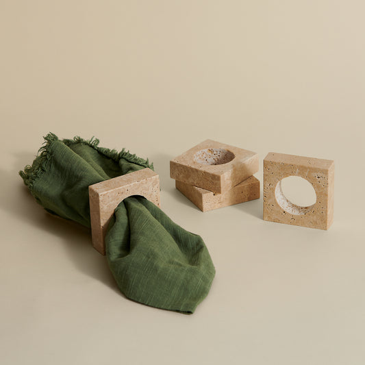 Square Travertine Napkin Rings, Set of 4