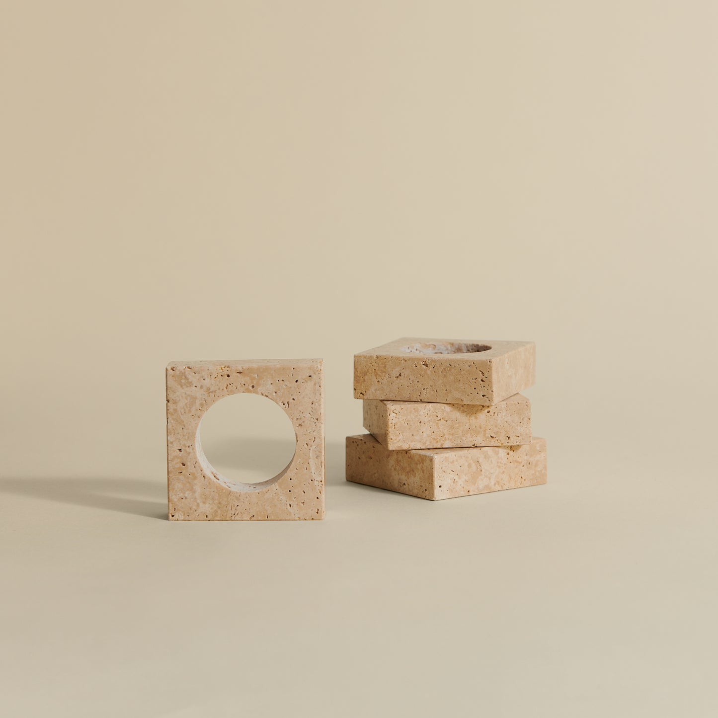 Square Travertine Napkin Rings, Set of 4